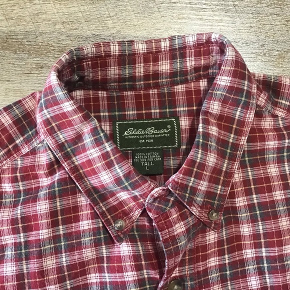 Eddie Bauer Flannel Plaid Shirt Mens Large Tall - Picture 3 of 5